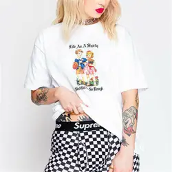 Летняя футболка с надписями и короткими рукавами для девочек, повседневная женская футболка с круглым вырезом, новый модный стиль