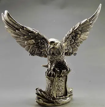 

COLLECTIBLE DECORATED OLD HANDWORK TIBET SILVER FLYING EAGLE ON MOUNTAIN STATUE