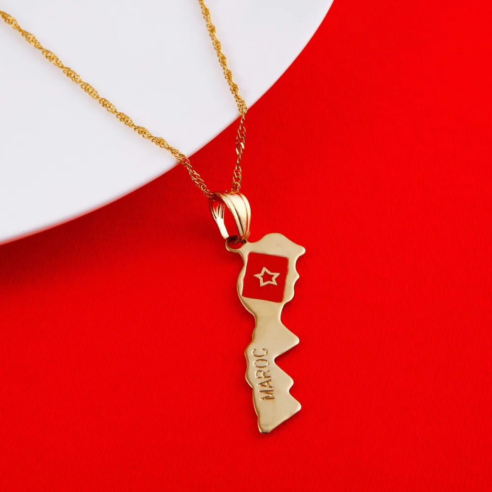 

Maroc Map Pendant Necklace Moroccan Gold Color Jewelry Morocco Women Girl Map Pendant
