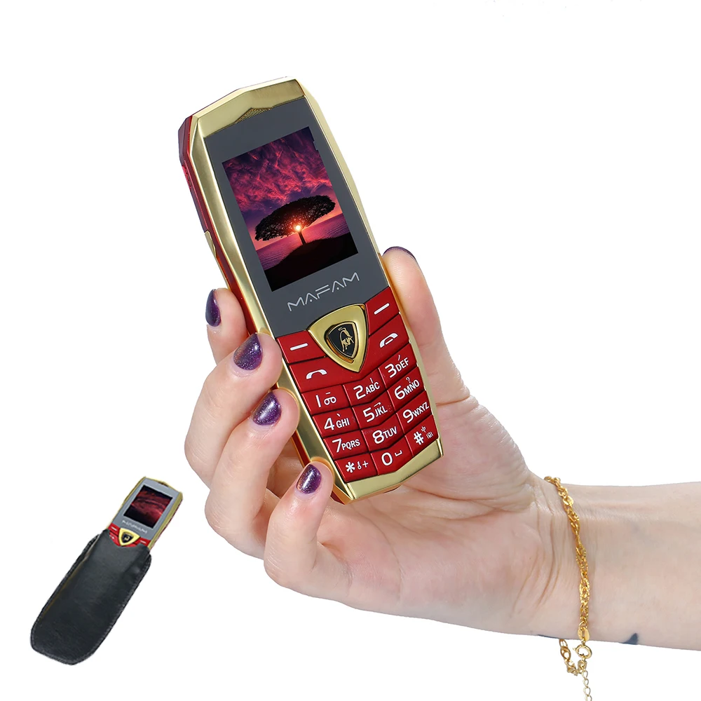 

MAFAM A18 Russian Arabic Spanish French Vibration Luxury metal body car logo dual sim Mobile phone with leather case gift P234