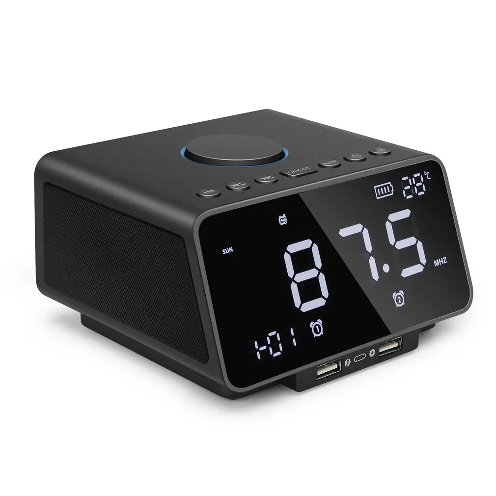 

Digital Alarm Clock Radio with Speaker USB Charging Snooze AUX TF Card Play FM Radio Thermometer