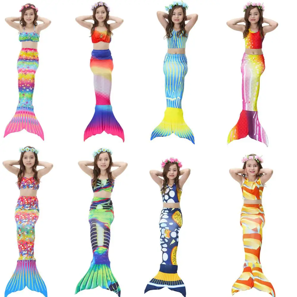 

3pcs Girls Swimming Mermaid Tails Suit Children Holiday Ariel Bathing Suit Swimmable Mermaid Tail Cos Costume For Kids B33251CH