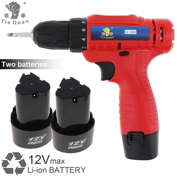 

AC 100-240V Cordless 12V Electric Drill / Screwdriver with 2 Li-ion Batteries and Rotation Adjustment Switch for Handling Screws
