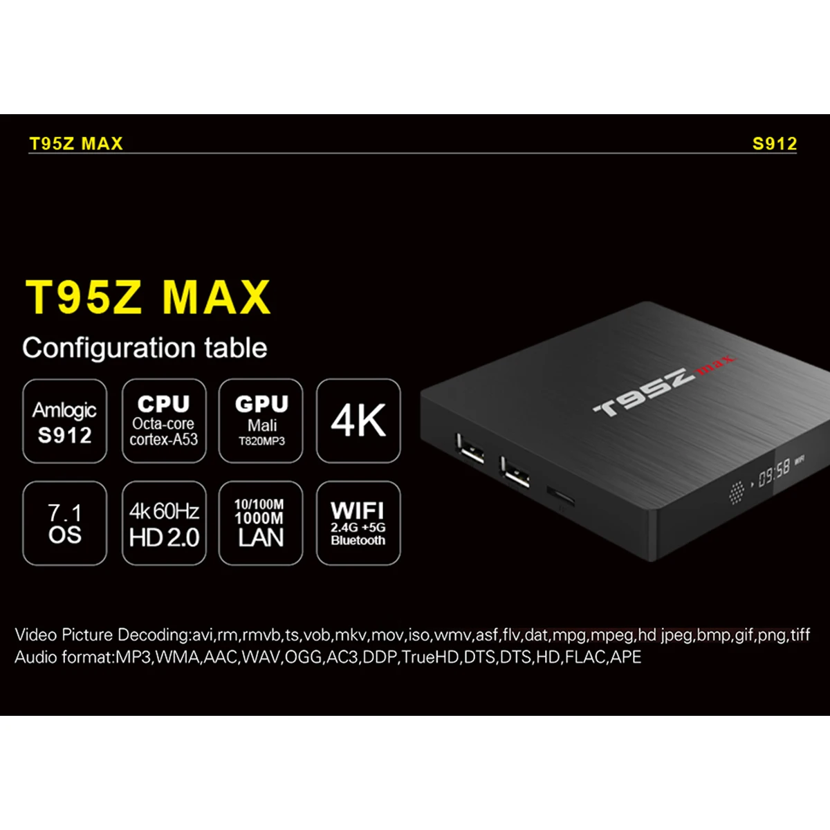 Q) ТВ-приставка MECOOL T95Z MAX Android 7,1 Amlogic S912 2 ГБ 16 ГБ 3 ГБ 32 ГБ Android tv Box wifi 2,4G 5G с пультом дистанционного управления