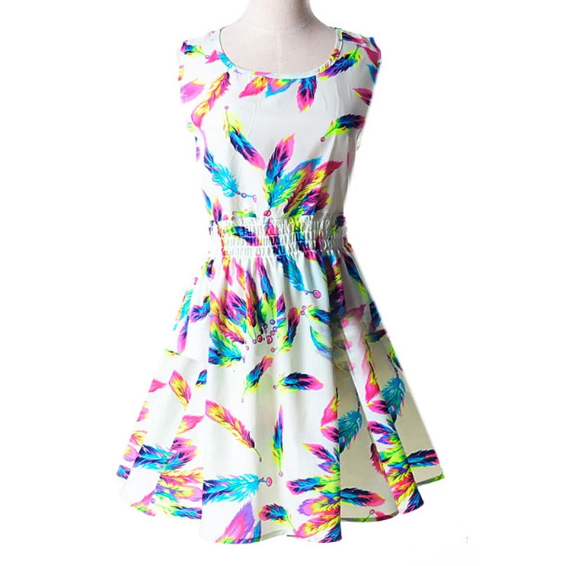 

CUHAKCI Summer Dress Women Sleeveless Print Dress High Quality Casual Dress Tank Floral Sundress Mini Dress Beach Vestidos