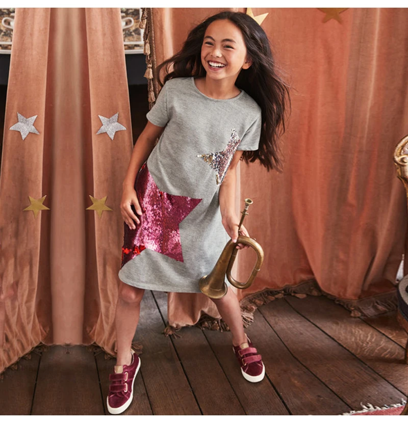 Летнее платье Коллекция года, платья принцессы для маленьких девочек хлопковая детская одежда Детский костюм с блестками Повседневное платье для девочек 2, 4, 6, 8, 10 лет