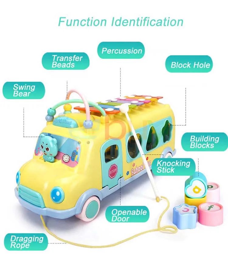 Детский Электрический школьный автобус, музыкальный автомобиль с ударным фортепиано, соответствующие блоки, Переводные шарики, Ранние развивающие игрушки для детей, подарок