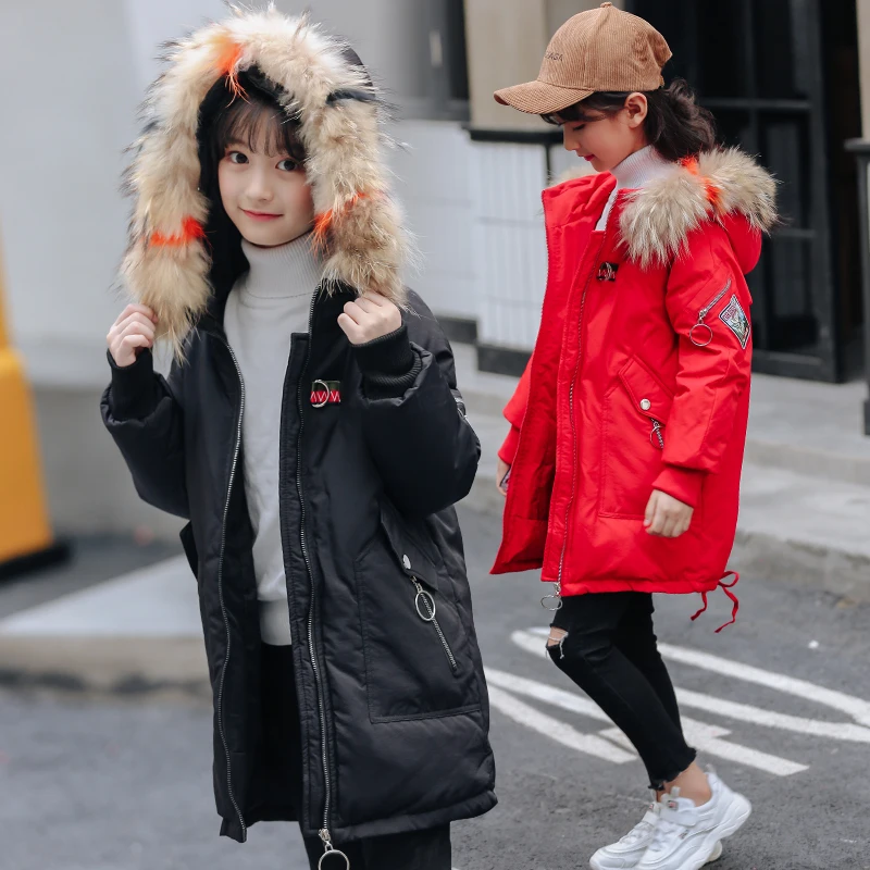 

-30 degrees Girls Cotton-padded Outerwear & Coats 2018 Winter Children Warm Clothes fashion multicolour Fur Collar Jacket 3-16 Y