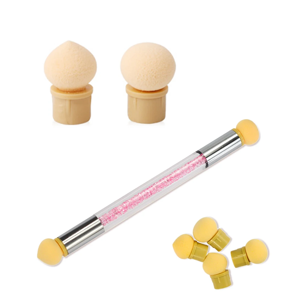 

New 2017 Nail Tools Gradient Colorful Painting Nail Pen Glitter Powder Picking Dotting With Replaceable Sponge Nail Brush TR286