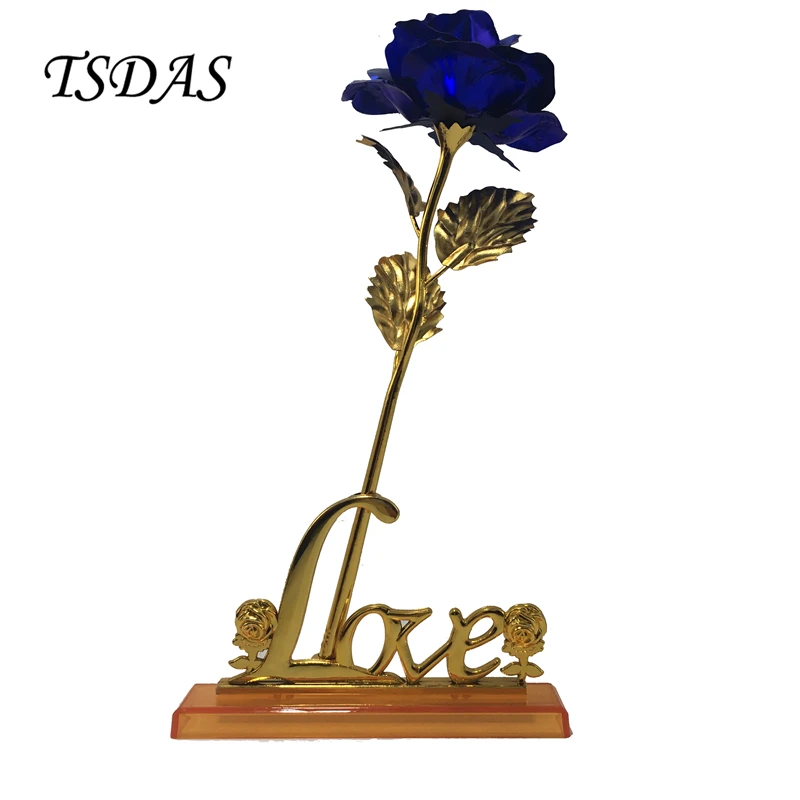 Dekorativní květiny & věnce Modré barevné zlaté fólie Rose Valentýn laskavosti s "Love" držák