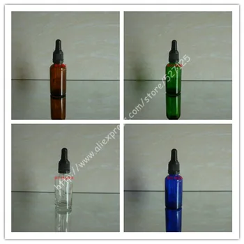 

30ml shiny clear/green/brown/blue glass bottle with black plastic anti-theft ring black/white rubber cap,essential oil bottle.