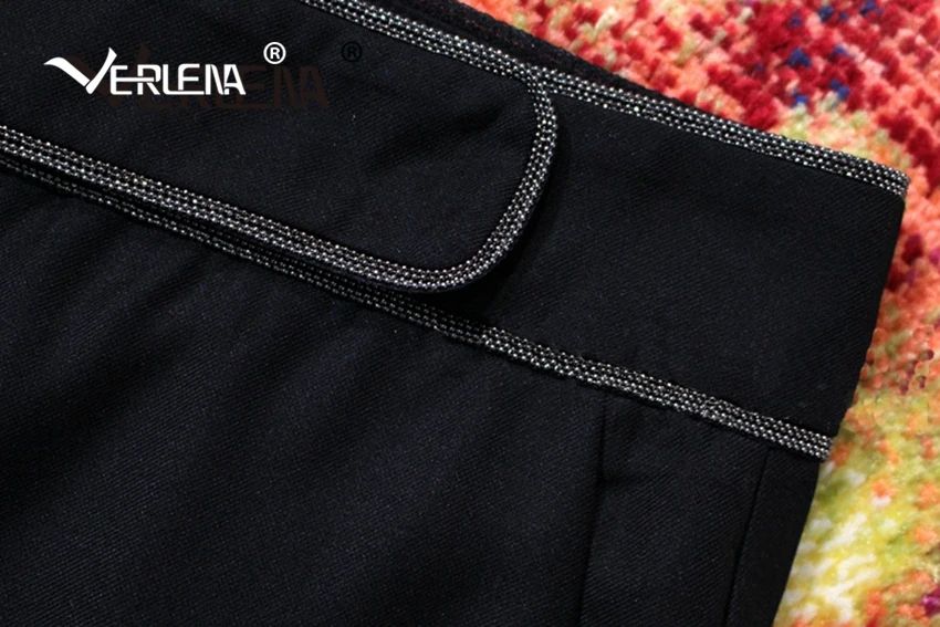 Verlena офис леди OL Карманы Черный прямой летний костюм брюки красивый разрез специальный Бисероплетение боковой крючок теленок-длина брюк
