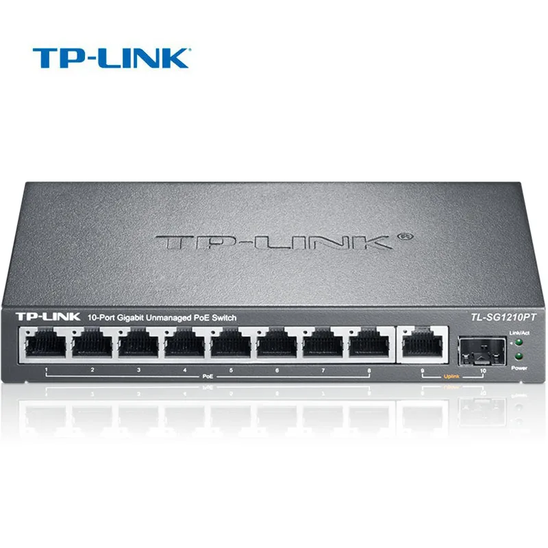 

TP-Link 10 port Ethernet switch Steel Metal 8 port Gigabit POE switch For IP camera Up 121W ( TL-SG1210PT )