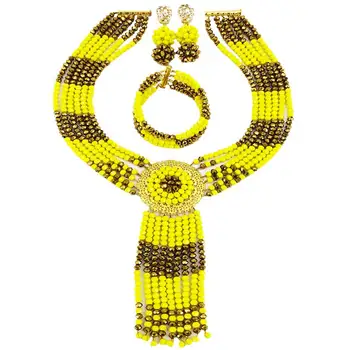 

Nice Quality Opaque Yellow Gold Color Fashion Anniversary Crystal Beads Necklace Jewelry Sets 6C-ZPHLS-22