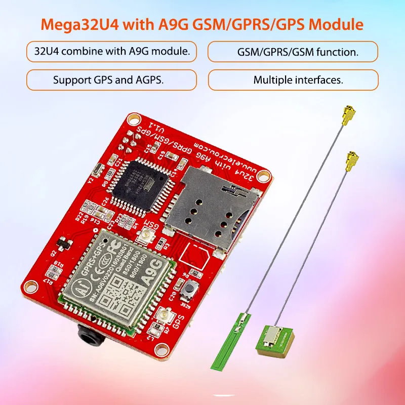 Elecrow ATMEGA 32u4 A9G модуль GPRS GSM плата GPS четырехдиапазонный 3 интерфейса набор сделай