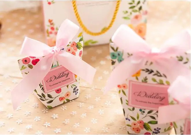 2017 pasayione элегантный цветок свадебное Коробки конфет с Ленты Сувениры и подарки контейнеры для сахара событие для вечеринок Декор