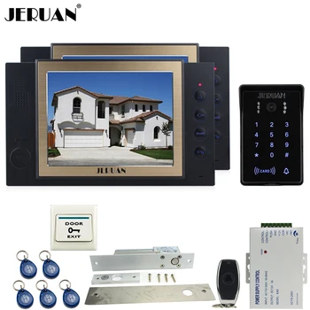 

JERUAN 8`` video door phone Recording intercom system kit 2 monitor New RFID waterproof Touch Key password keypad Camera 8G SD