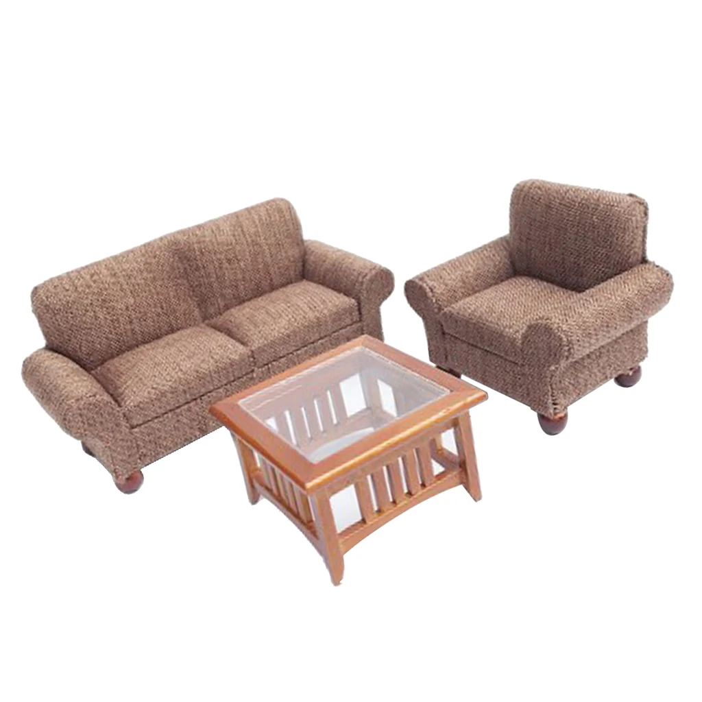 1/12 Scale Dollhouse Miniature Furniture Living Room Couch Sofa Table Set Black