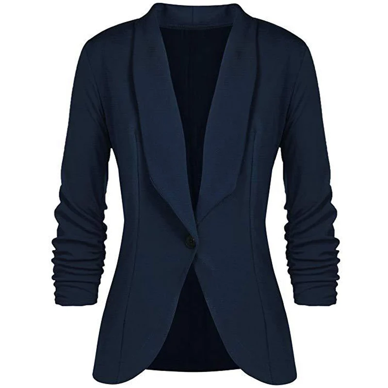 CINESSD Office Lady Blazers Coat Solid Long Sleeves Cardigan Button Casual Suit Navy Blue Draped Slim Cotton Women Blazer Jacket sweat suits women Suits & Blazers