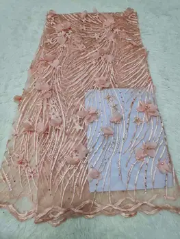 

African Laces Fabric With Beads 3d Lace Fabric 2019 green High Quality Lace Nigerian French Lace Fabric For Wedding Dress pink