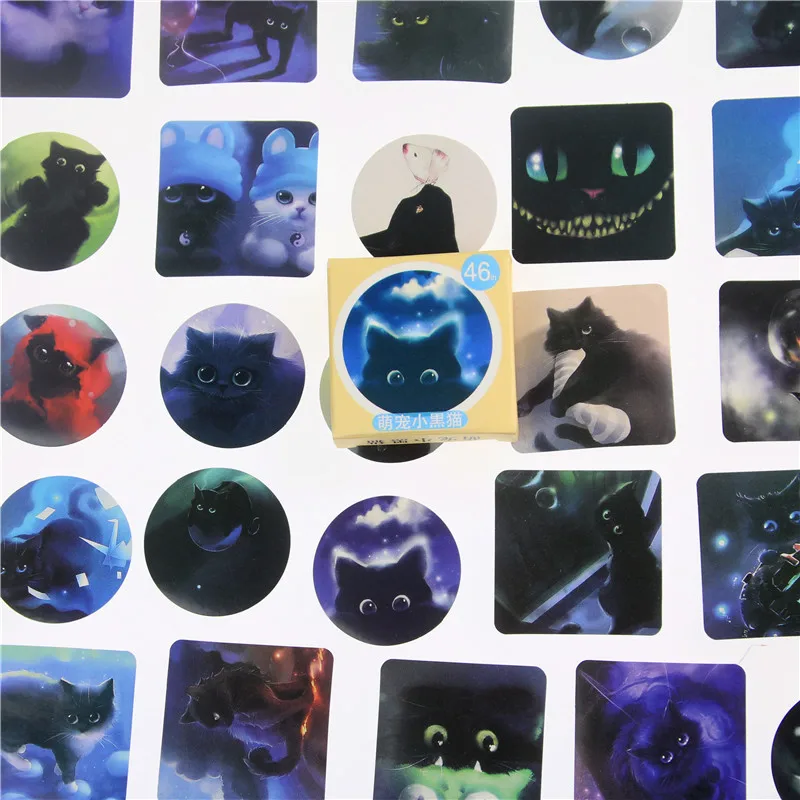 

46 Pcs/box Black Cat Mini Paper Sticker Decoration Diy Diary Scrapbooking Album Photo Sealing Sticker Kawaii Stationery Supplies