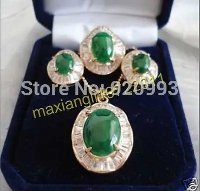 

Free shipping Wholesale****Design elegant green fine stone inlaid Zircon Necklace Earrings Ring Set