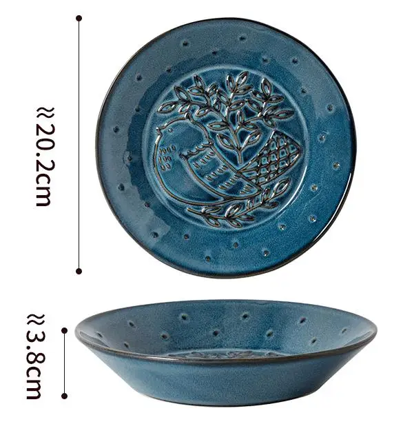 Fruit Salad Plate Japanese Creative Embossed Soup Plate Home Art Tableware Plate - Цвет: Blue