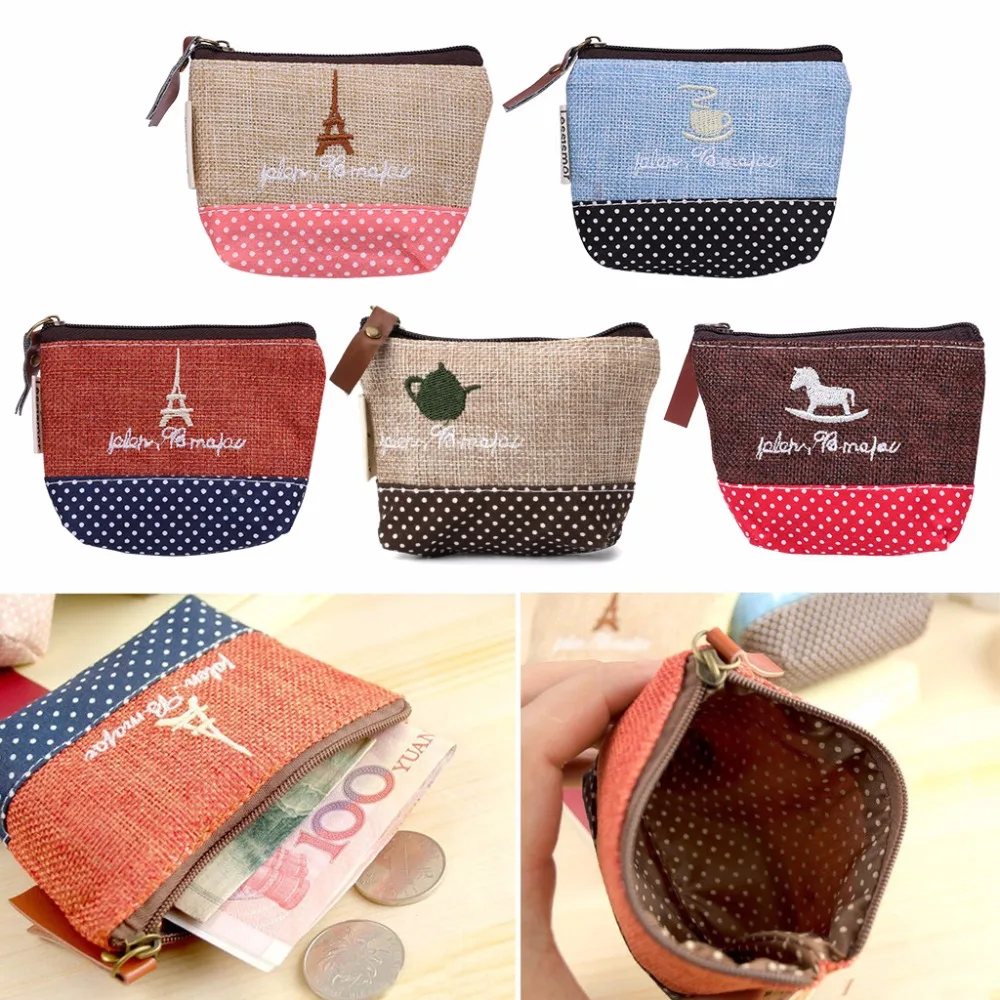 Retro Women Lady Small Coin Purse Mini Canvas Purse Zipper Wallet Coin