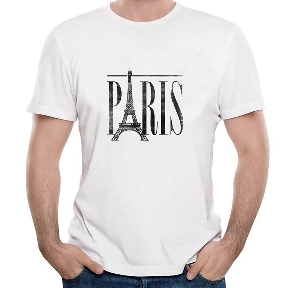 New Short T Shirt Men Brand Clothing Fashion Printed Paris Eiffel Tower