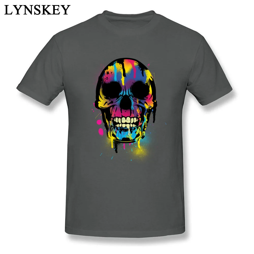 Custom O-Neck Boy T-shirts Summer Gift Tops Tees Short Sleeve Retro 100% Cotton Design Tee Shirts Top Quality Skull with Colorful Drips And Paint Splatters carbon