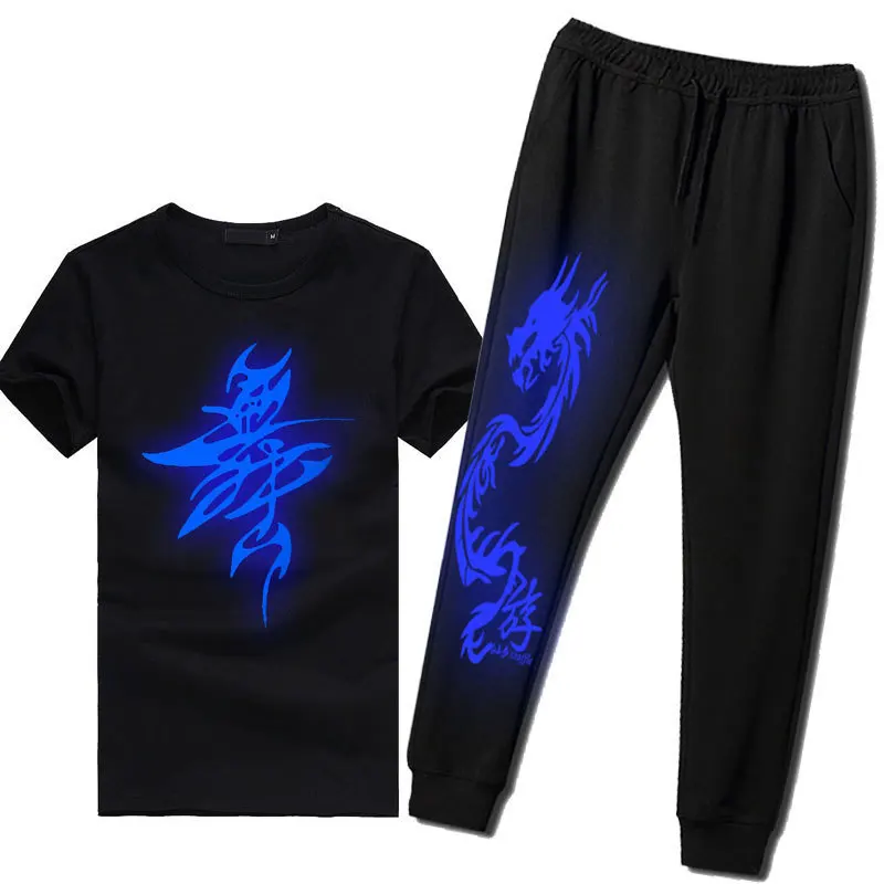 Unisex Pattern Summer Clothes Noctilucent T The Ghost Step Costume Jersey Easy Back Blue Light Male Short Tide | Женская одежда