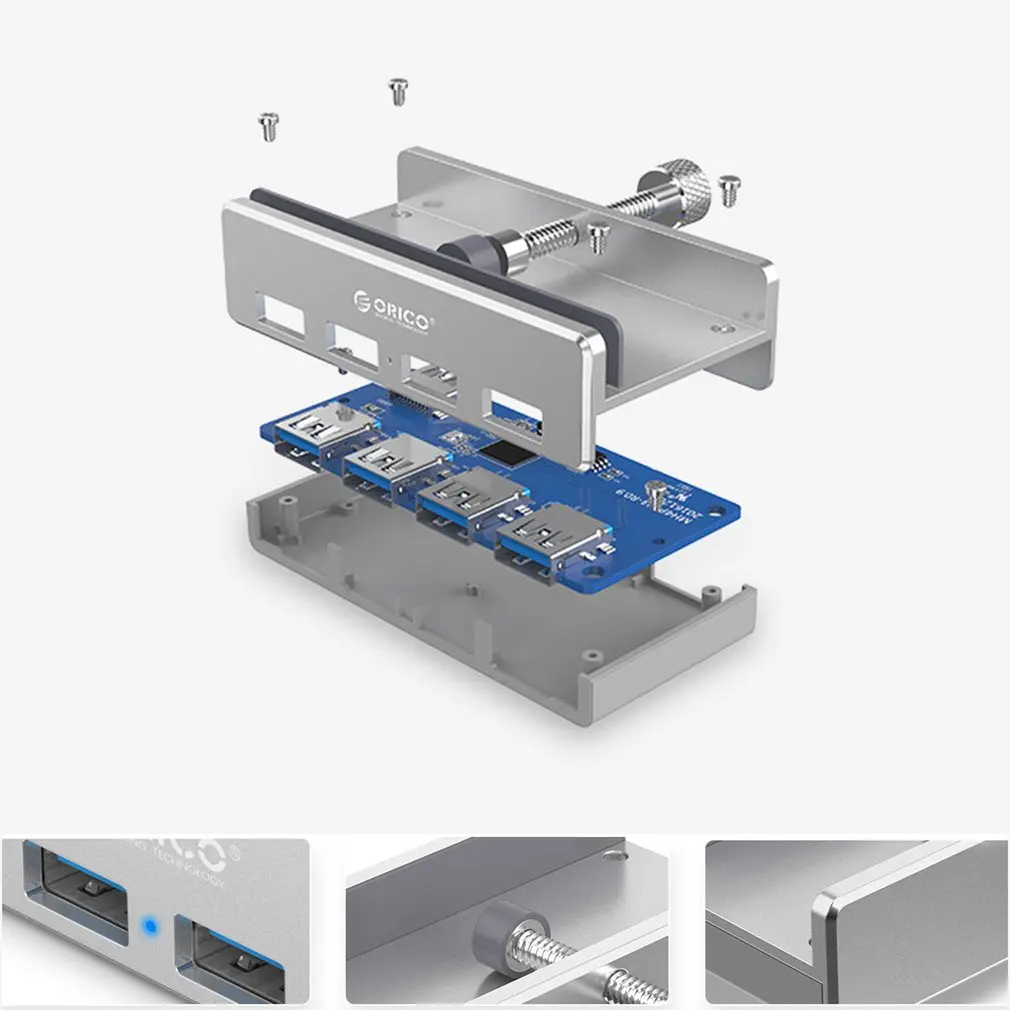 Orico USB 3,0 хаб с зажимом дизайн Алюминиевый сплав 4 порта USB 3,0 хаб зарядное устройство для путешествий зарядная хаб станция для ноутбука