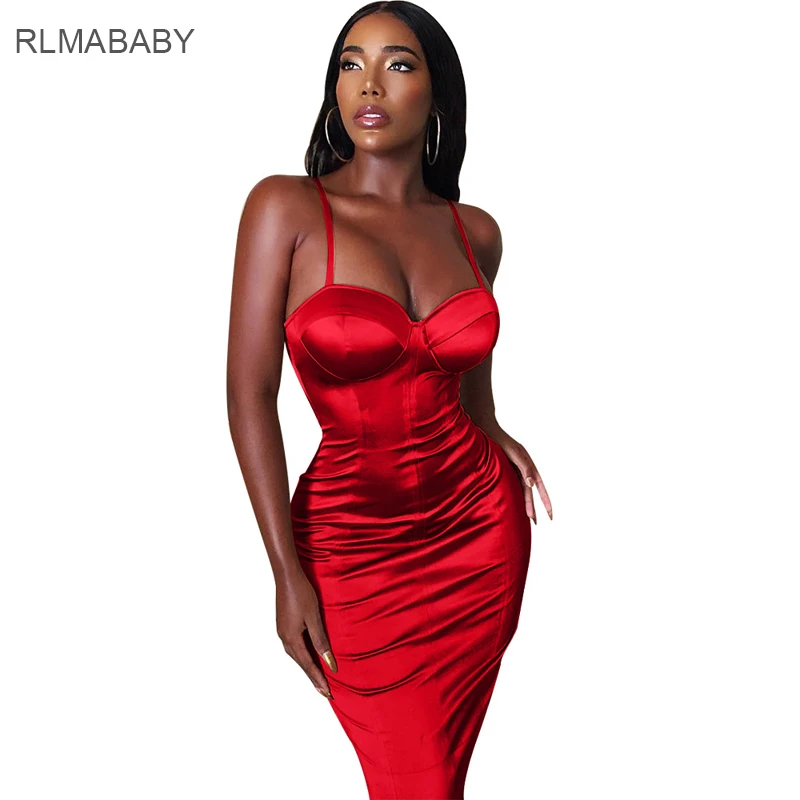 

RLMABABY Sexy Bustier Spaghetti Strap Midi Dress Slim V Neck Sleeveless Backless Bodycon Women Vestidos Christmas Party Dress