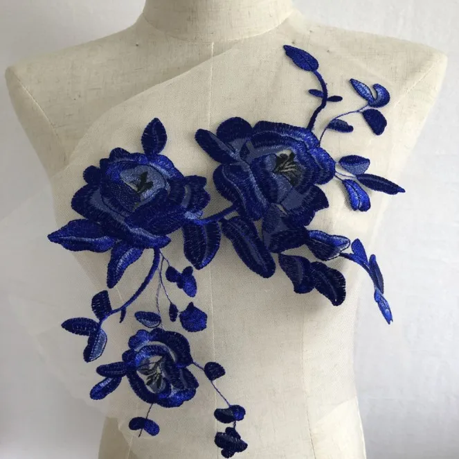 

Blue Embroidery Flowers Lace Fabric Applique Lace Necklines Collar Patches Diy Clothes Sewing Supplies Craft Accessories