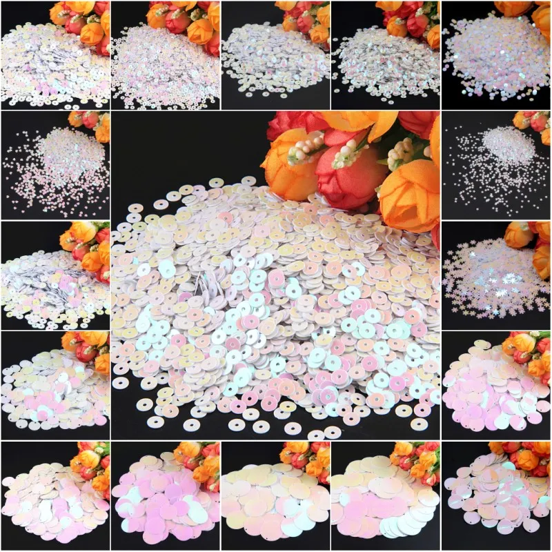 

Sequins 3-30mm AB White Series Color Round Cup Large Sequin Flat Round Pvc Sequin Paillettes Sewing Wedding Decoration Craft 20g