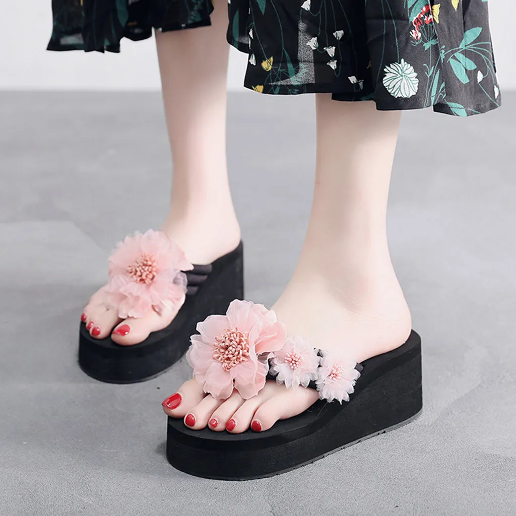 

2019 Women's Flower Slippers Summer Beach Casual Shoes Bohemian Style Slipper Mujer Slides Female Slates Outdoor Flip Flops