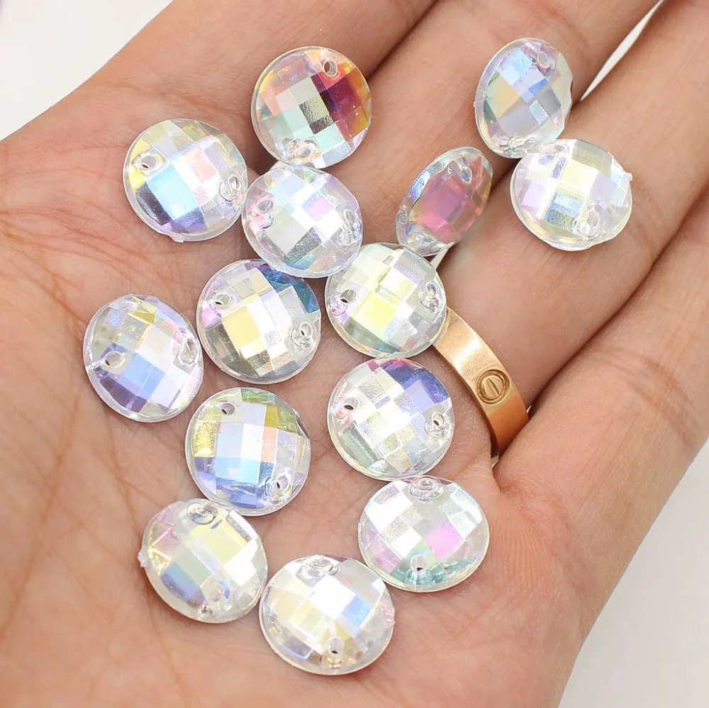 

New 12mm Crystal AB Round/Ellipse/Drop Sew On Rhinestones Sewing Crafts Flatback Acrylic Sewing Rhinestone For Clothes Garments