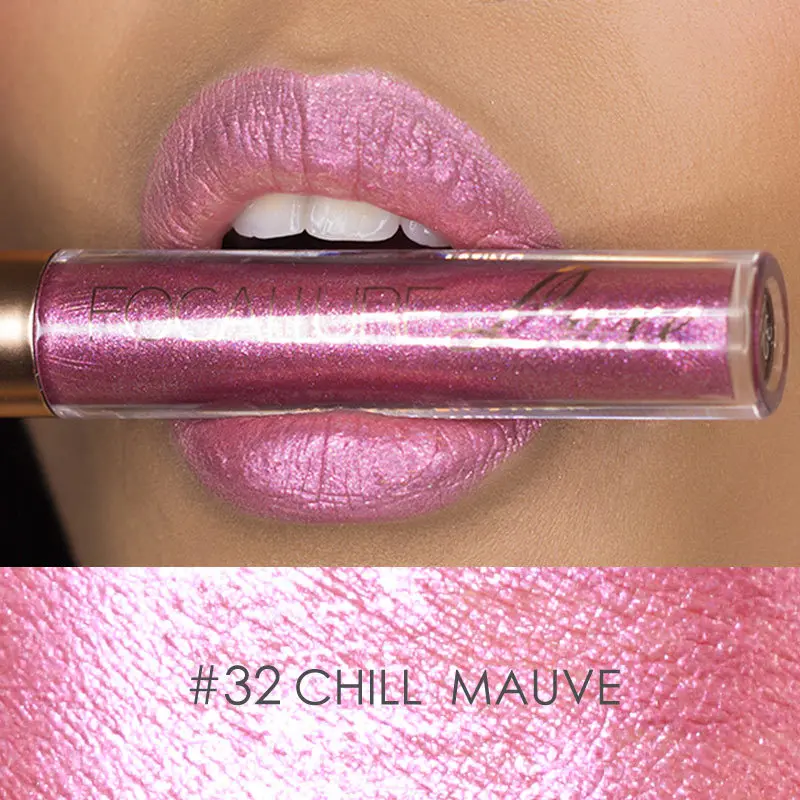 10 Colors Lipstick Waterproof Long Lasting Red Lip Metallic Gloss Stick Sexy Diamond Glitter Liquid Lipstick FOCALLURE