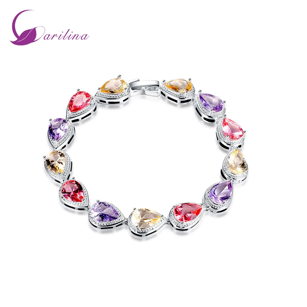

Ocean Melody Silver plated Multicolor Topaz Bracelets & bangles for women jewelry 20cm 7.87 inch B2002