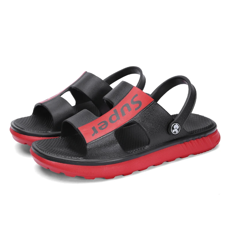 men's ankle bag sandals breathable outdoor hiking non-slip men's beach sandals comfortable and soft - Цвет: Black red