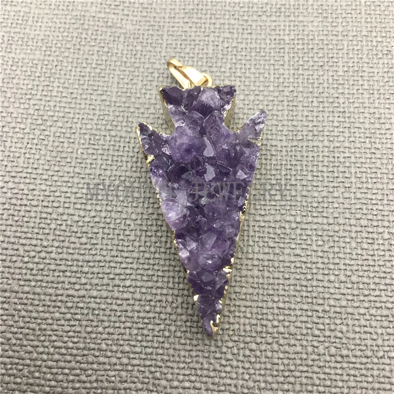 MY0022  (arrow  point amethyst druzy pendant with gold plated edge )3