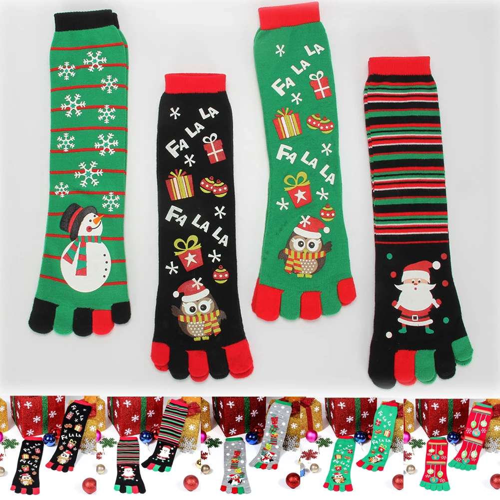 Рождественская женская мягкая хлопковая смесь для отдыха на зиму, теплый, для женщин, Разноцветные носки для пальцев, подарок на Рождество, смешной для 6 стилей