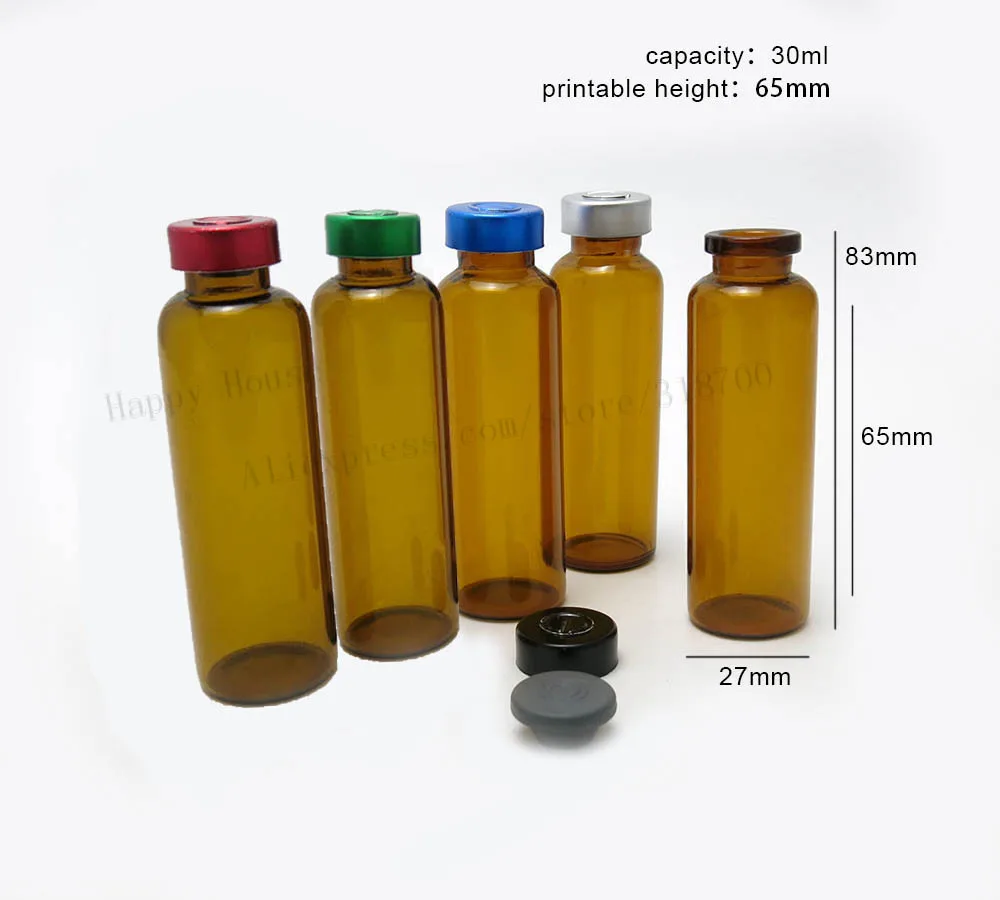 200 x 30ML Amber Injection Glass Vials With Aluminum Flip Off Cap 1oz Glass Empty Skin 4