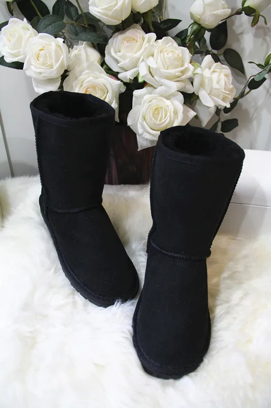 Лидер продаж реального овчины бренд классический Снегоступы новые модные Для женщин мужчин Снегоступы для женские зимние ботинки - Цвет: Черный