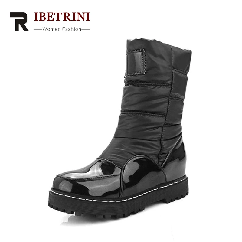 RIBETRINI/непромокаемые Женские повседневные зимние ботинки однотонная обувь черного, красного и белого цвета женские теплые зимние ботинки на меху, большие размеры 34-43