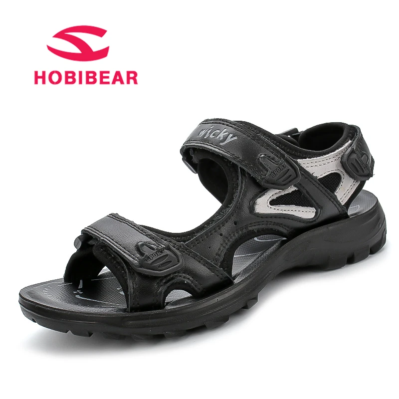 

HOBIBEAR Summer Boys Sandals Shoes For Kids Genuine Leather Children Sandals Beach Shoes Hook&Loop Breathable Retro sandalia