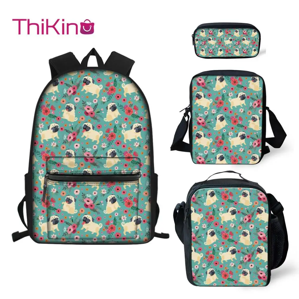 

Thikin Flower Bulldog School Bags 4pcs/set for Teenager High capacity School Backpack School Supplies Bookbag Lovely Satchel