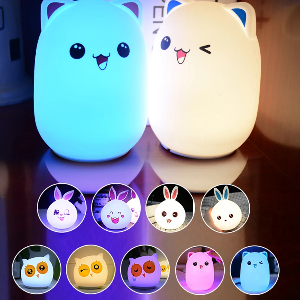 

Multi color LED Night Light Silicone Touch Sensor cartoon for children's LED USB Children Animal LED RGB Sensor Tap remote