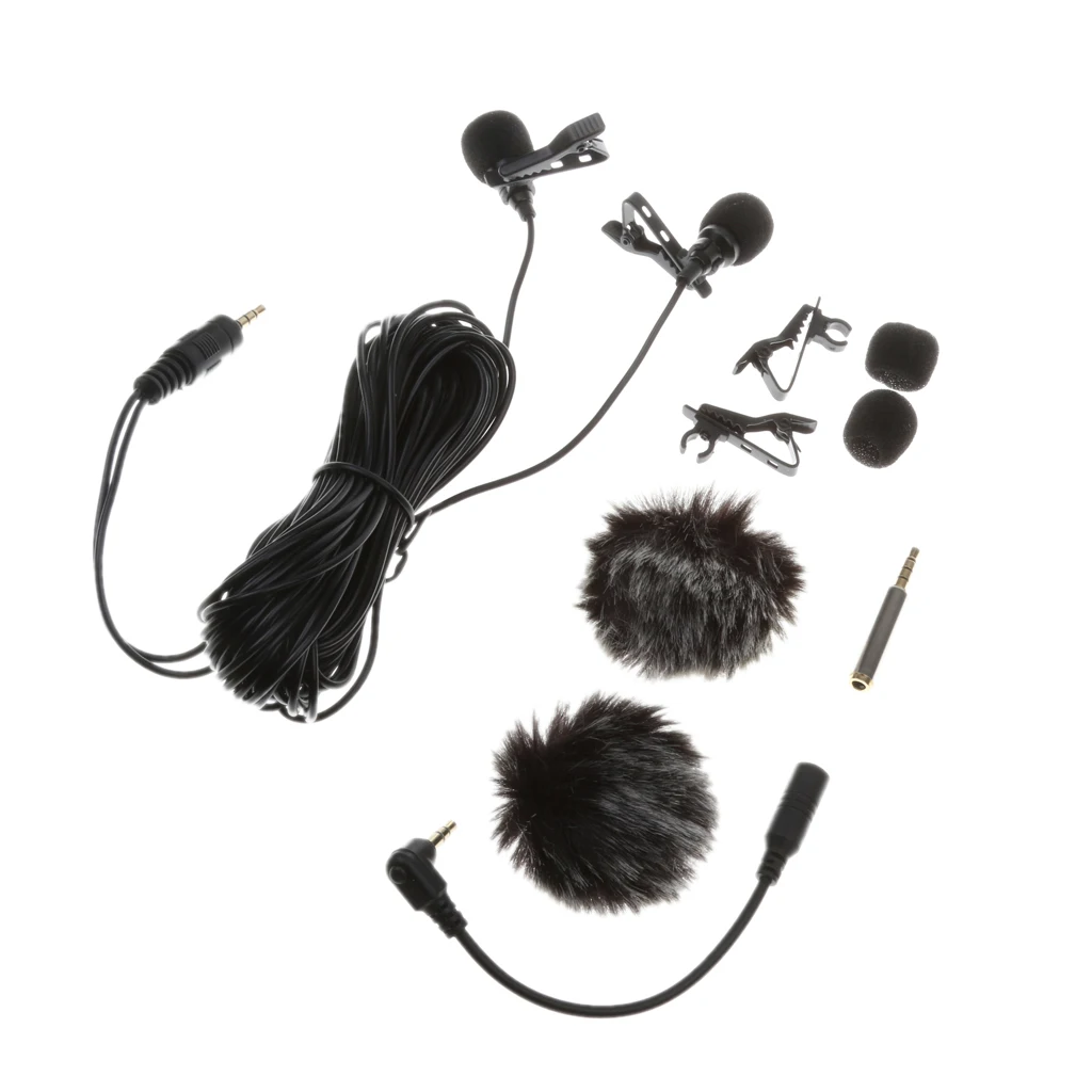 Dual-Headed Lavalier Lapel Clip-on Omnidirectional Condenser Microphone