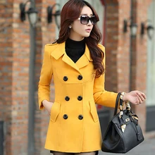 Осеннее зимнее пальто шерстяное пальто женское пальто с длинным рукавом и отложным воротником Верхняя одежда Повседневная куртка Тренч для офисных леди плюс размер